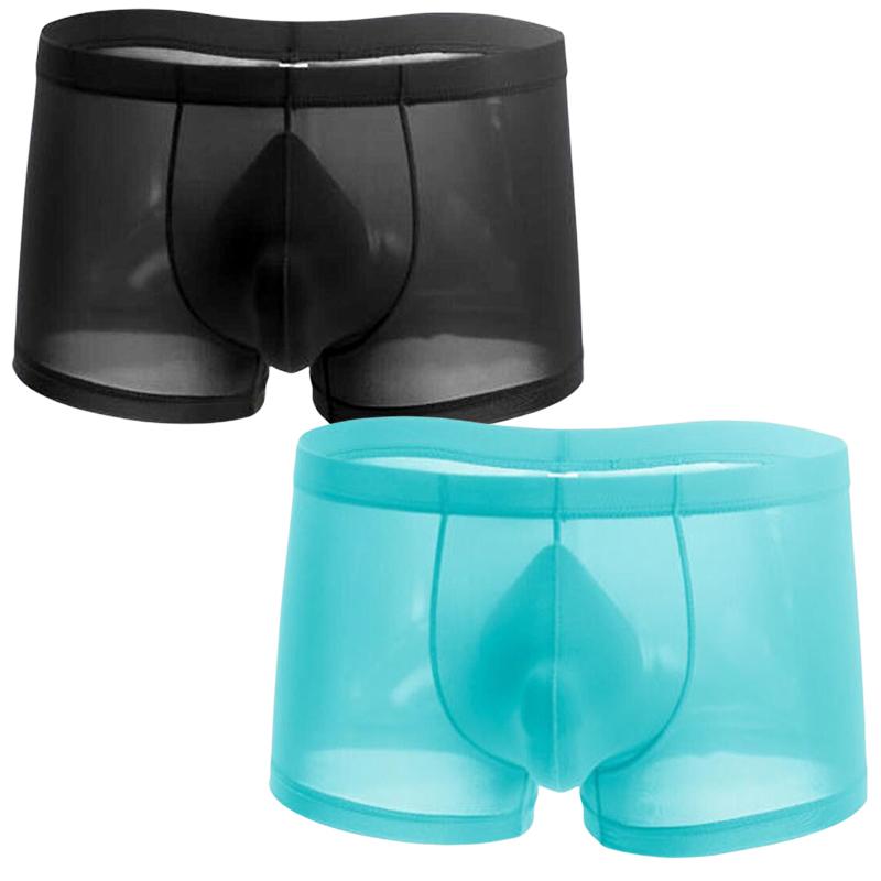 2pcs Solid Color Boxer Shorts Men Seamless Nylon Ice Silk Underwear U Pouch Male Panties Plus Size M-XXL