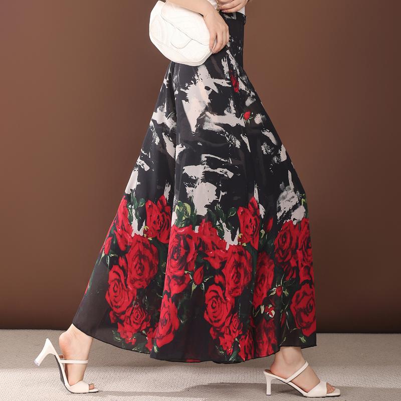 Elegant Summer Chiffon Pants Women Fashion Casual High Waist Wide Leg Pants Vintage Clothes