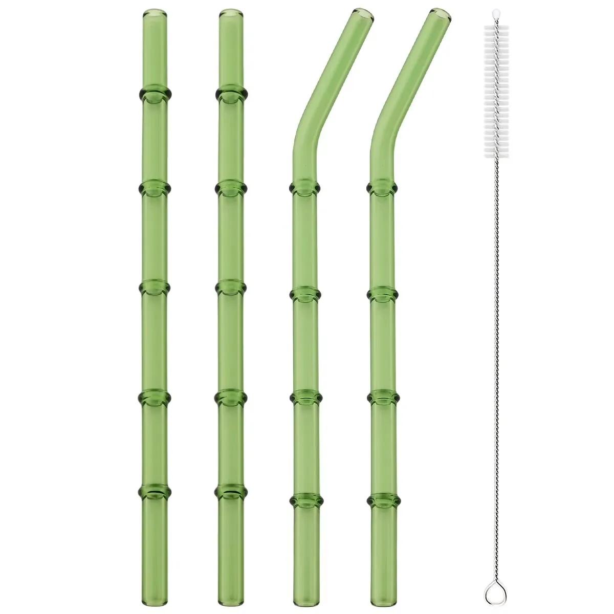 4pcs Reusable Glass Drinking Straw with Brush High Borosilicate Glass Straw Set Milkshakes Cocktail Coffee Straw Bar Accessories