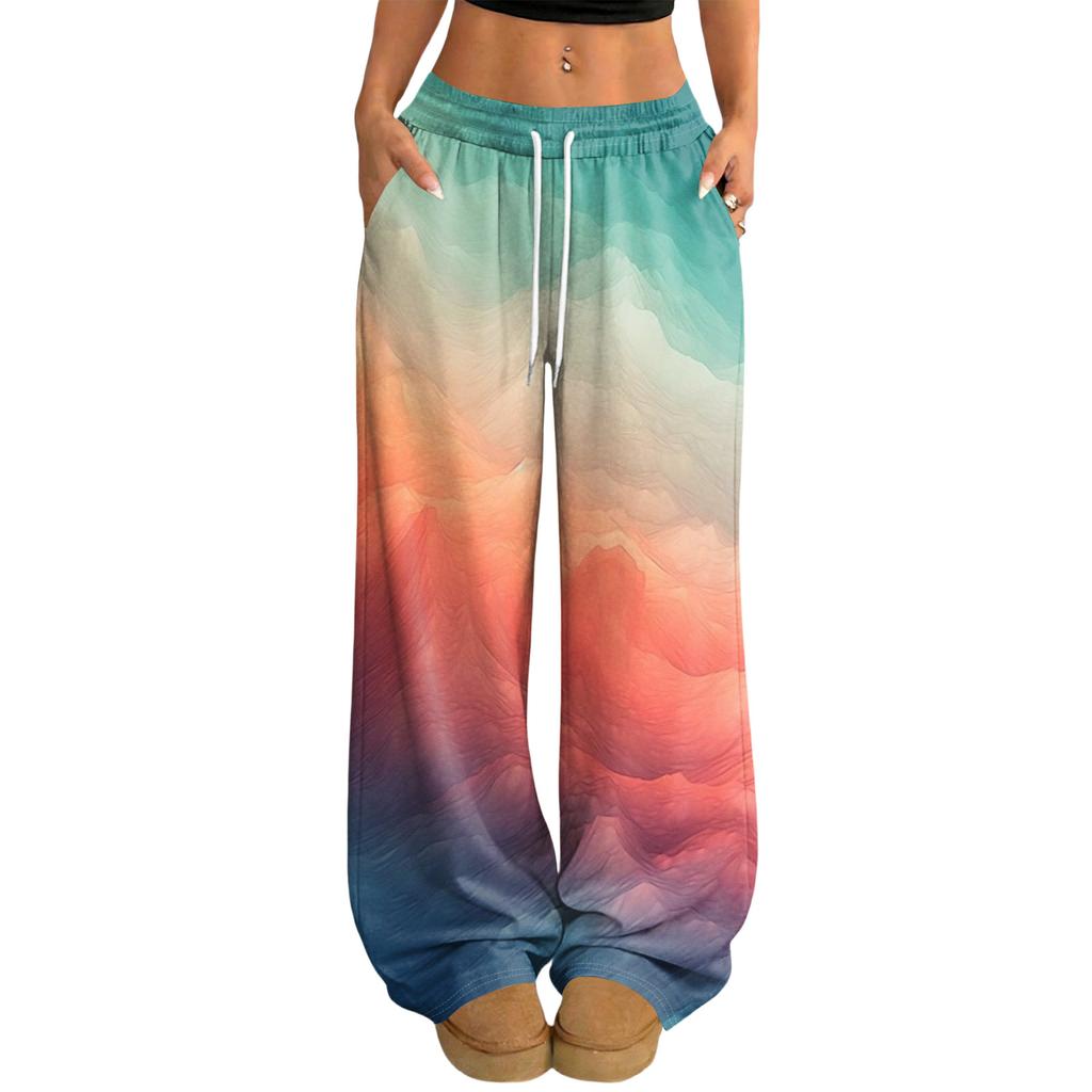 Women's Casual And Fashionable Printed Elastic Waist Loose Wide Leg Pants