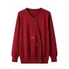FuMama Women's Floral V-Neck Knit Sweater with Chinese Frog Buttons