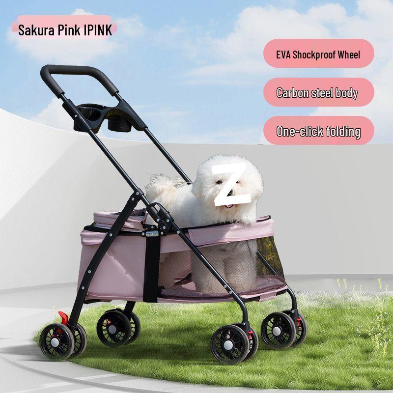 Lightweight Foldable Pet Stroller with Detachable Basket for Dogs and Cats