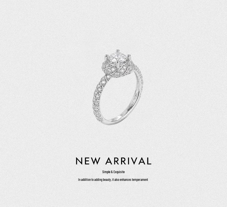 S925 Sterling Silver Twisted Moissanite Ring with Four-Prong Setting for Women