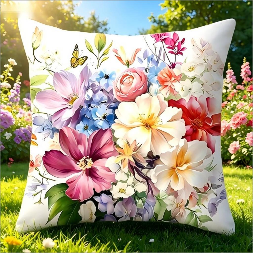 1 Stück Aquarell-Blumenmuster Kissenbezug, Zweiseitiger Botanischer Blumenkissenbezug für Heimdekoration