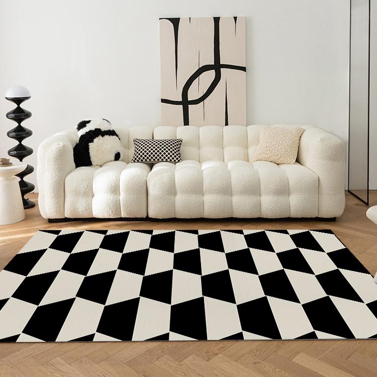 Black White Checkerboard Fluffy Carpet Living Room Decoration Home Sofa Cream Style Bedroom Girl Room Rug Anti-skid Floor Mat
