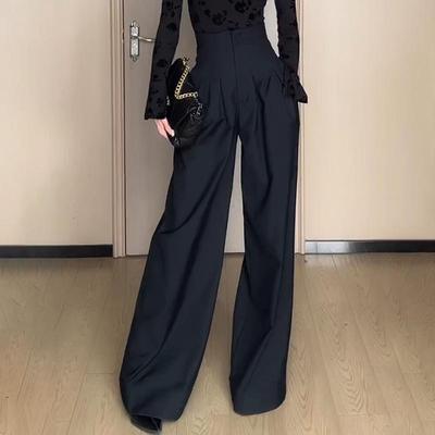 Pantaloni da donna a vita alta con gamba larga, dritti, cadenti, primaverili ed estivi, pantaloni spessi, pantaloni a zampa