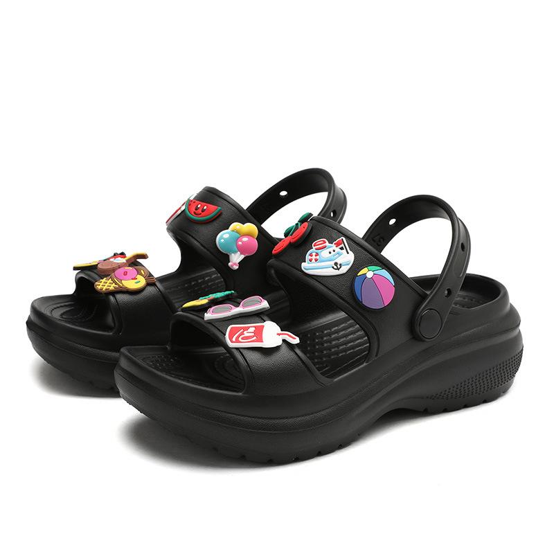Sandalen für Damen 2024 Koreanische Keilabsatz-Plateau-High Heels Damenschuhe Outdoor Strand Peep Toe Rutschfest Sandalias De Mujer 42 schwarz