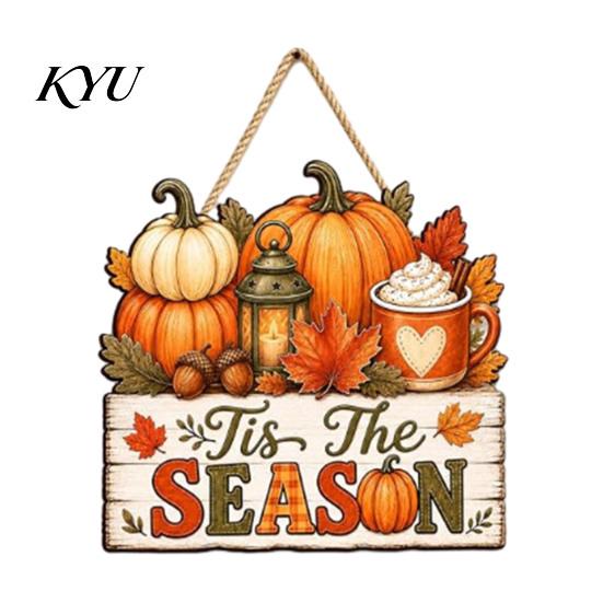 Decorative Holiday Wood Plaque Fall Wooden Hanging Sign, Autumn Scarecrow & Pumpkin Maple Leaf Door Festival Sign Hanger, Harvest Thanksgiving