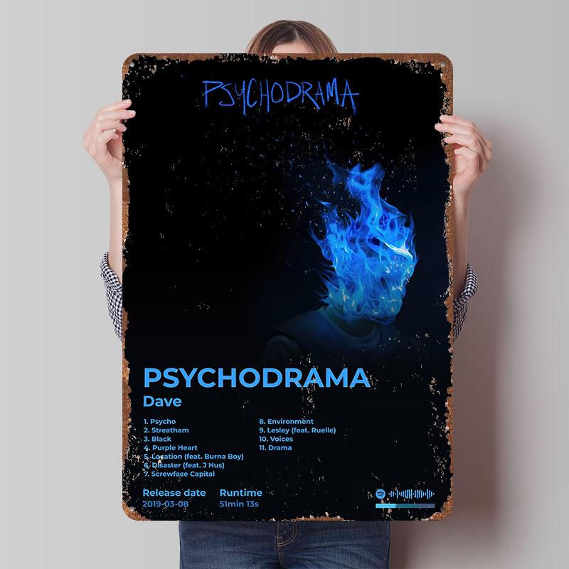 

Dave Psychodrama Album Cover Art Poster Customized Wall Art Vintage Metal Signs Retro Tin Plaque for Man Cave Room Decor Men 20x30cm（7.8x11.8inch）