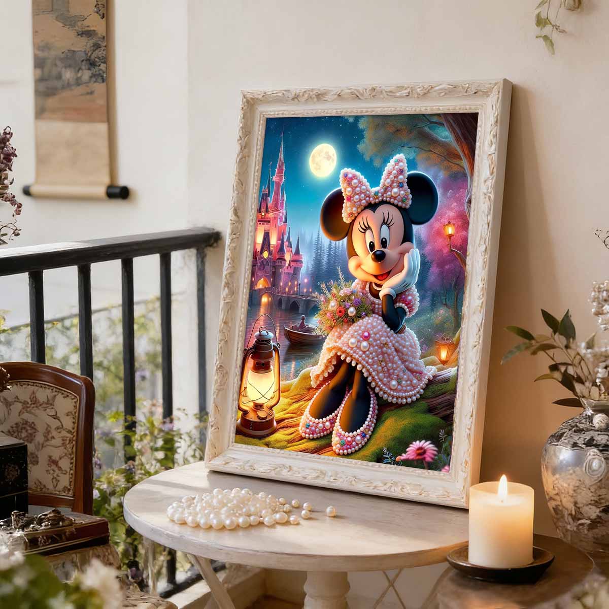 Disney Pearl Painting Minnie Minnie Moonlight Castle Bouquet Ideas 5D Pearl Embroidery Cross Stitch Kit Handmade Diy Home And Room Decor Gift