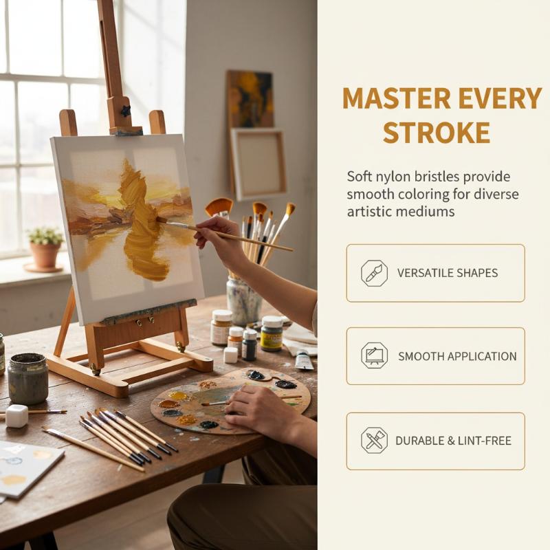 Professionelles Künstler-Pinselset Nylonborsten für Aquarell-, Acryl-, Ölmalerei, Basteln & Gesichts-Körper-Handwerk Hakenlinie