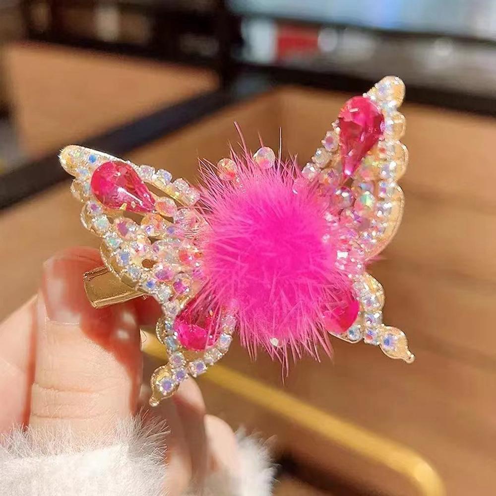 2 Pcs Butterfly Hair Clips Colorful Shiny Flying Butterfly Hairpin with Soft Hairball for Girls