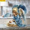 Nativity & Angel Baptism Acrylic Decoration - Heart-Shaped Starry Sky Religious Ornament with Mary, Jesus & Angel - Christmas Jesus Ornaments, Nurse