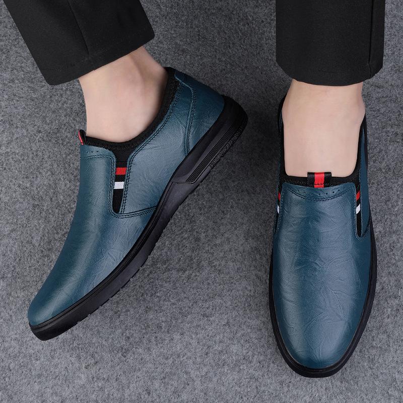 

Men s shoes 2025 summer new outdoor British style casual leather shoes men s simple soft sole one pedal lazy single shoes 46 синій