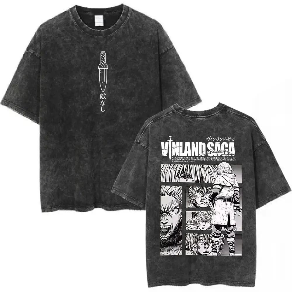 2026 Hot Sale Vinland Saga Thorfinn Manga Graphic T-shirt Men Vintage Washed Viking Anime Unisex Oversized Crew Neck Cotton Short Sleeve Tee Tops