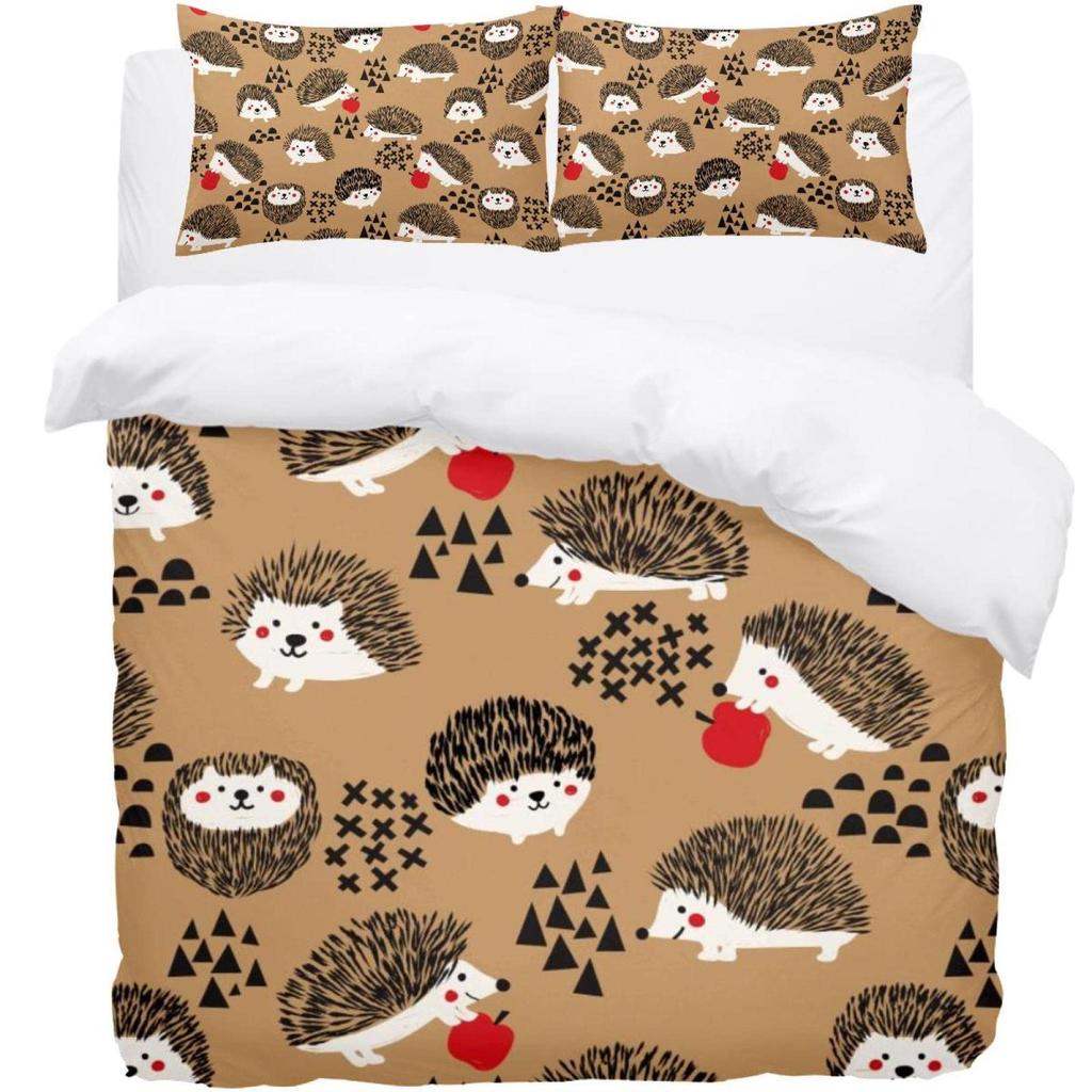Cartoon Hedgehog King Queen Duvet Cover Rainbow Iridescent Bedding Set For Kids Girls Boys Starry Sky Animal 2/3PCS Quilt Cover