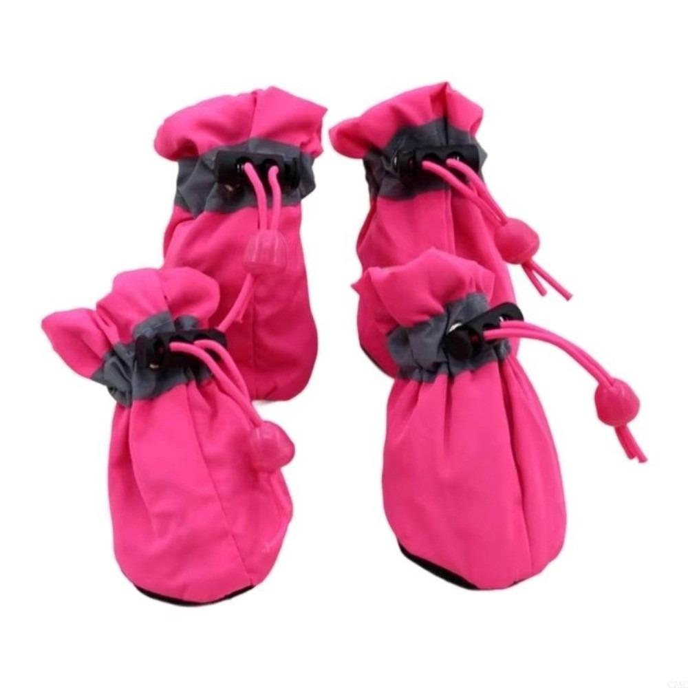 

4Pcs Waterproof Anti-slip Rain Boots Anti-Scratch Pet Paw Accessories Pet Dog Shoes for Puppy 1 рожевий червоний колір