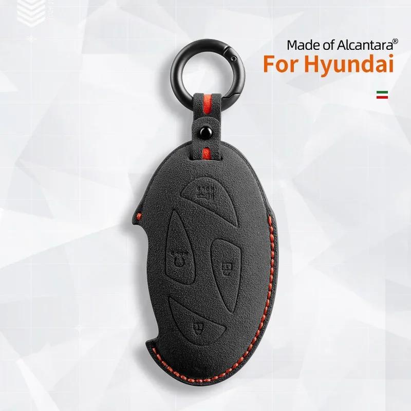 Interior Mouldings 7 Buttons Car Key Case For Hyundai Grandeur GN7 Kona Ev 2023 lonic 6 Auto Smart Remote Suede KeyChain Cover S