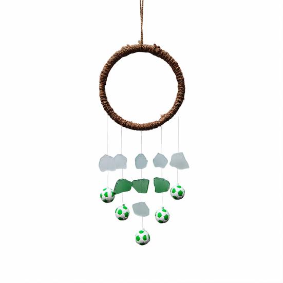 Football Wind Chime, Handmade Sea Glass Wind Chime, Rustic Hanging Wind Chime Gift for Football Fans Terrace Backyard зелёный