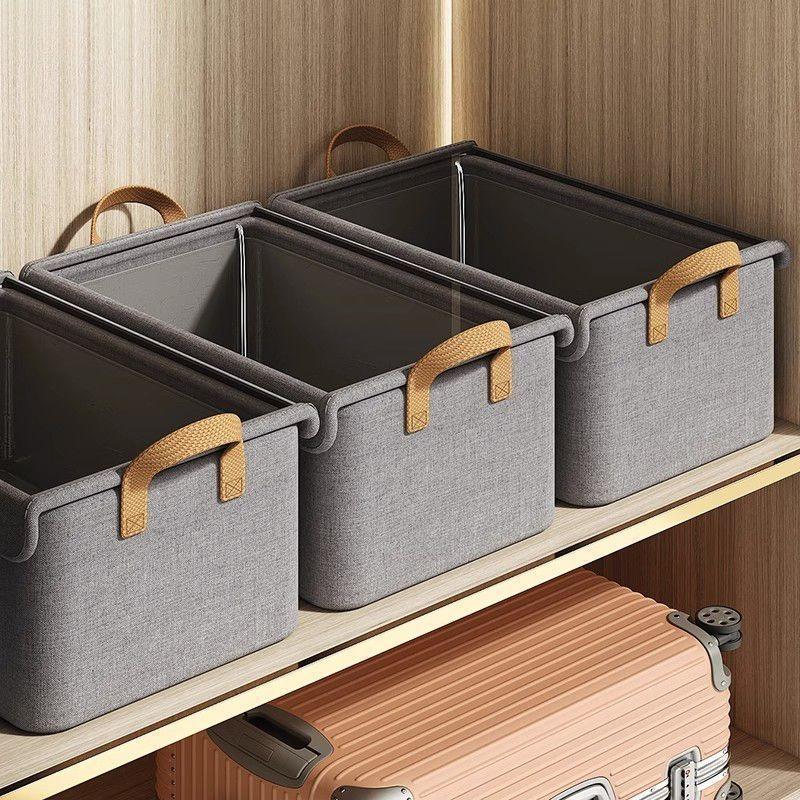 Closet Clothes Organizer with Handle Fabric Storage Box with Steel Frame Stackable Shelf Storage Baskets Folable Storage Box