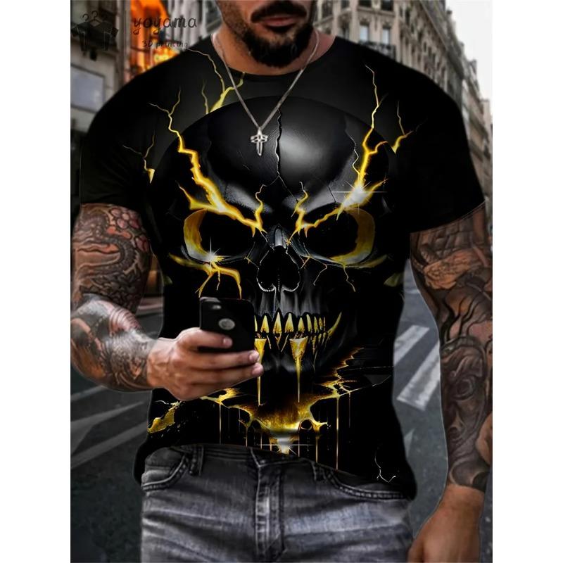 

Men s Horror Skull Print T-Shirt 3D O-Neck Short Sleeve Fashion Oversized T-Shirts Men s Summer Street Clothing L