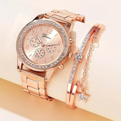 1 set Orologi da polso al quarzo da donna Orologi da polso alla moda Orologi da donna Orologi da donna in cristallo con diamanti Orologi in oro da donna Montre Femme Notizie