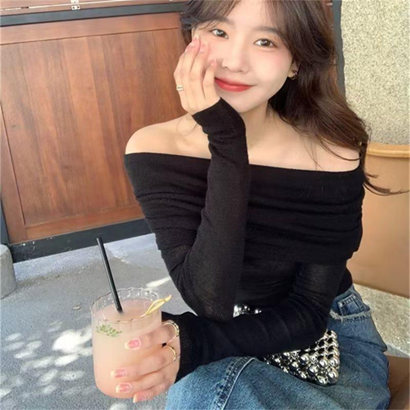 2025 New Korean Style One-Shoulder Slim Fit Long Sleeve Top for Women