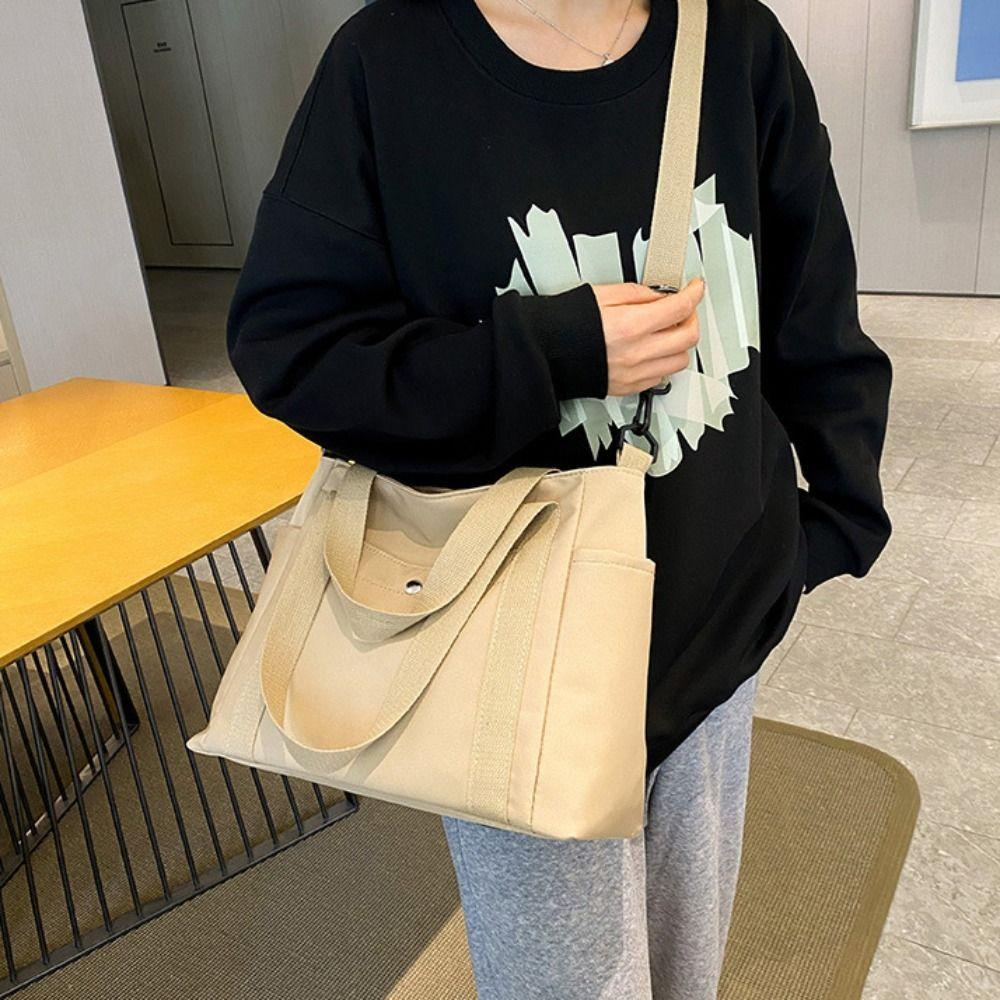 Large Capacity Multi Pocket Tote Bag Solid Color Nylon Crossbody Bag Canvas Tote Bag Commuting