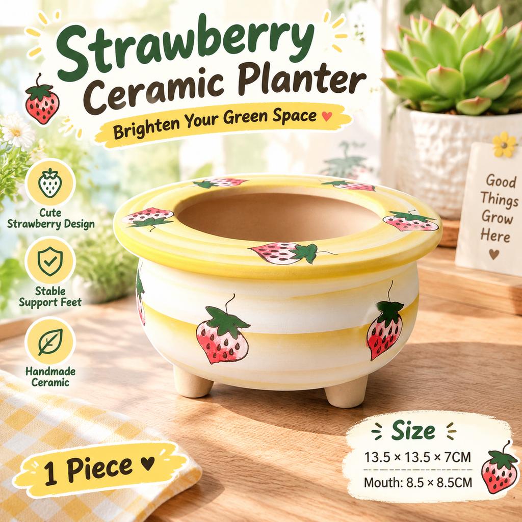 Korean Style Hand-Painted Strawberry Ceramic Flower Pot