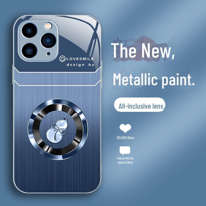 Luxusní pouzdro z tekutého skla Wood Grain pro Apple X/XS, 13Pro, 12/11, XR, XS Max a SE – ochrana proti pádu s designem Good Luck Gourd.