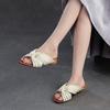 Johnature Peep Toe Bohemian Style Slippers Retro Lazy Style Genuine Leather Low Heel Women's Shoes