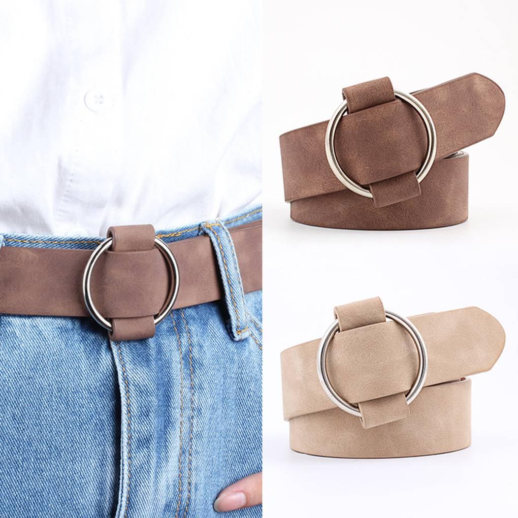 New High quality ladies fashion needle-free metal round buckle belt jeans