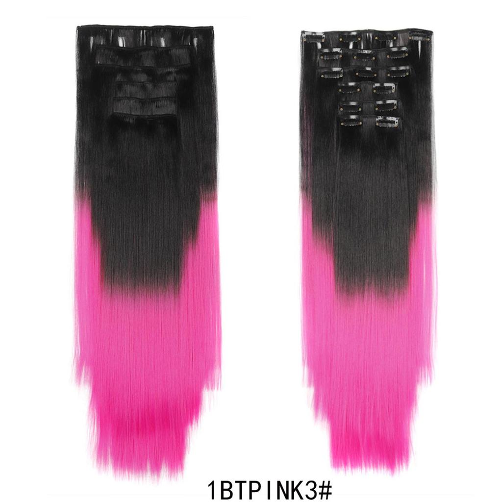 Ensemble de 6 Pièces Postiche Clip In Extensions de Cheveux 24 pouces Long Cheveux Raides Tête Complète Couleur Dégradée Ombrée Aspect Naturel Usage Quotidien