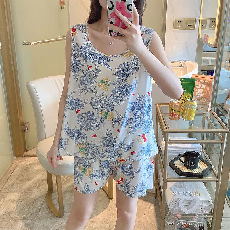 Cotton Silk Tank Shorts Suit Home Clothes Korean Style Ladies Thin Pajamas Set
