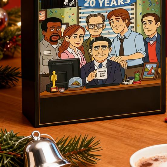 Office 20. Jubiläum Adventskalender 2025 24 Tage Acryl Ornament mit TV-Show Themen Weihnachts-Countdown Dekoration für Fans & Sammler