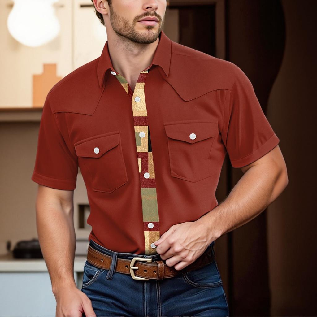 Men'S Fashionable Lapel And Shoulder Length Short Sleeved Casual Top