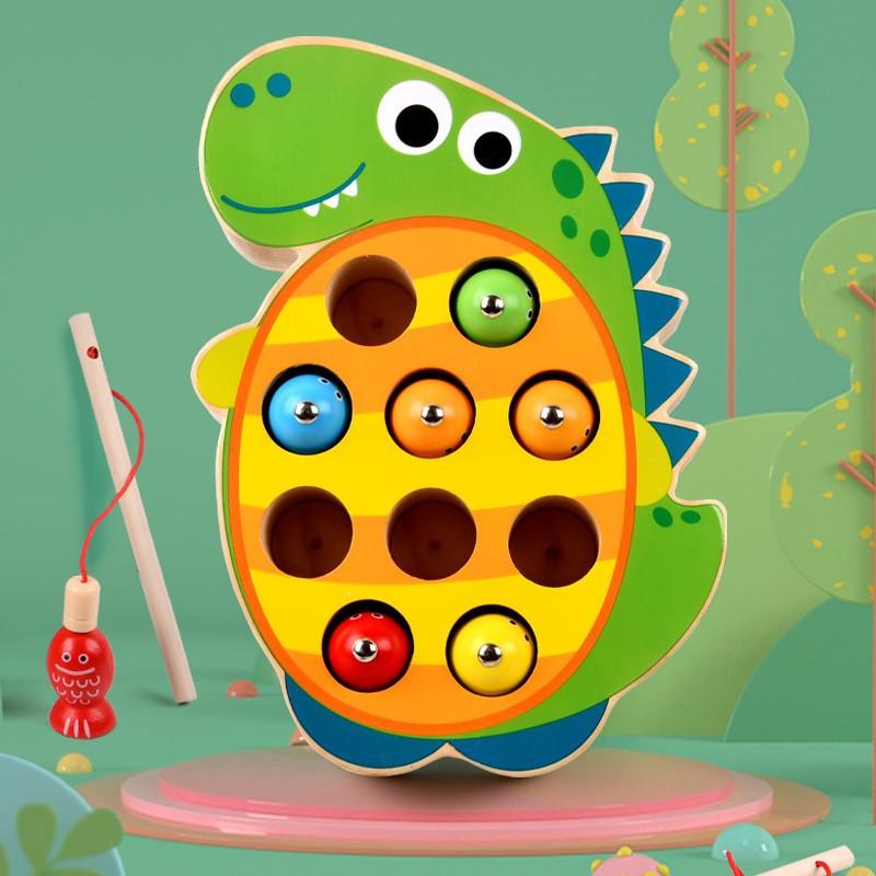 New Kitten Frog Dinosaur Fishing Game Children's Puzzle Early Education Hand-eye Coordination Wooden Toy