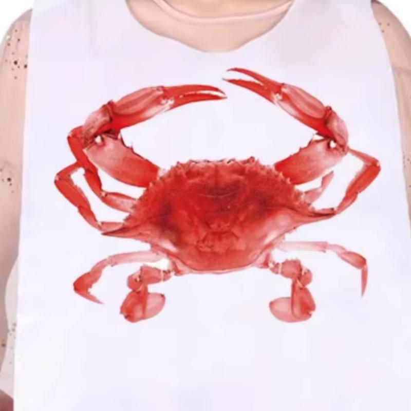 100Pcs Disposable Plastic Aprons Waterproof Anti-Oil Sleeveless Bib with Cute Crab Print for Adult Cooking Hot Pot Party Kitchen