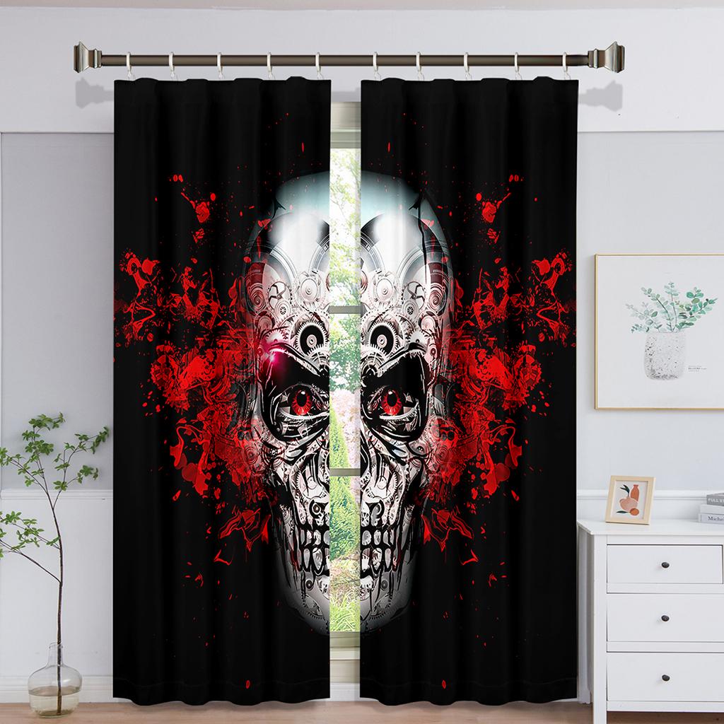 Fertige Luxus Totenkopf Sonnenschutz Dünne Fenstervorhänge Für Kinder Schlafzimmer Wohnzimmer Badezimmer Küche Tür Flur Heimdekor 2 Stück