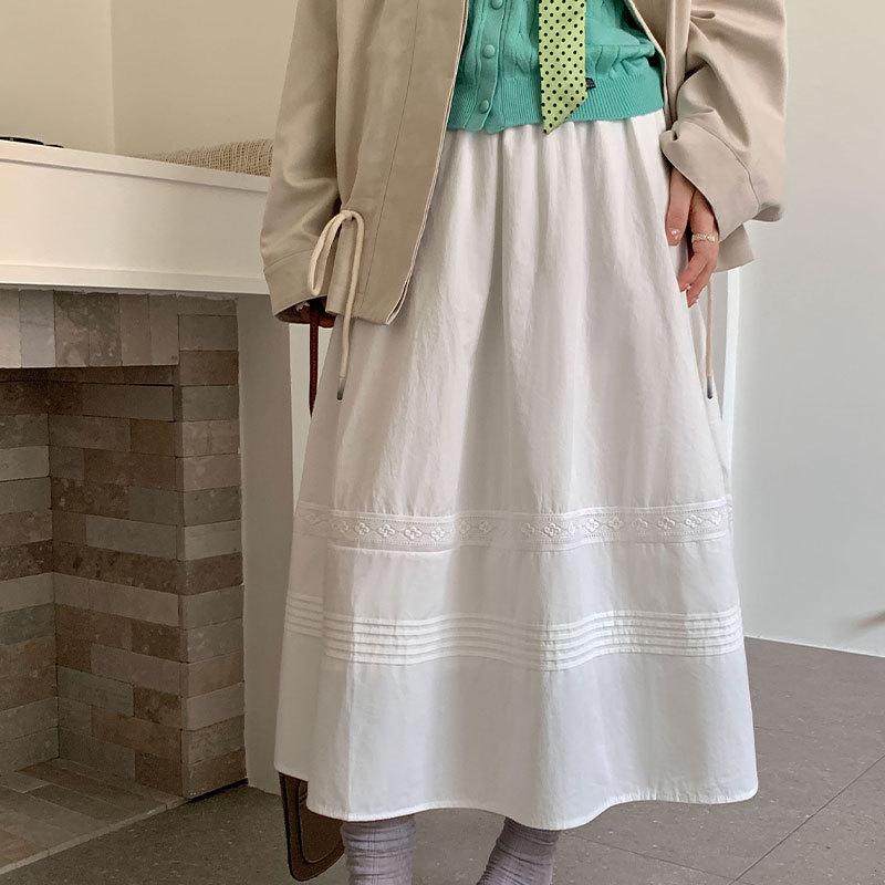 Thirteen Row Spring Elastic Waist Korean Commuter A-line Skirt for Women One Size белый