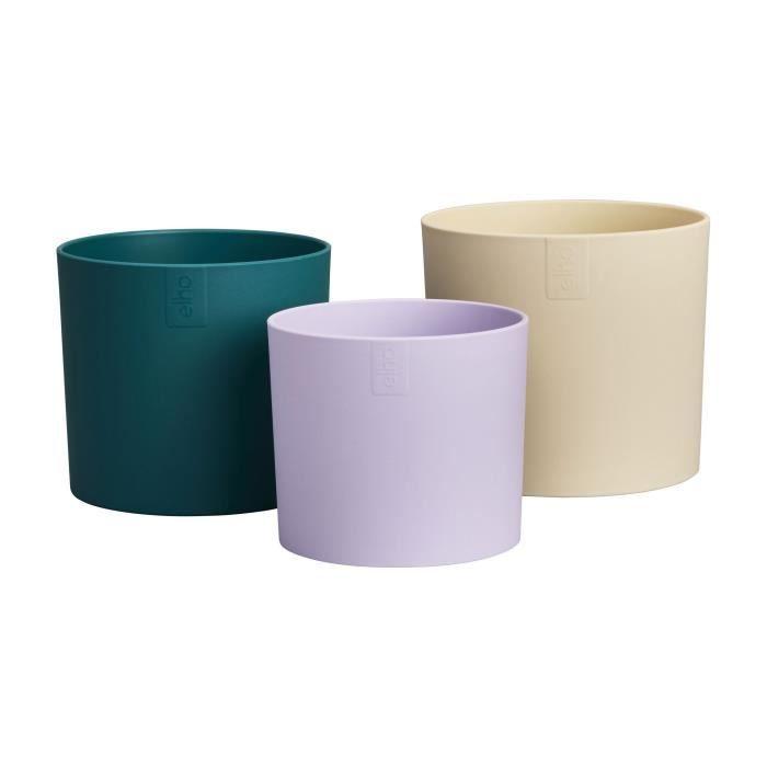 ELHO Pots de fleur Lex Pott - Set 14 cm - Blanc Vert Violet - L 14 x W 13.8 x H 12 cm - Intérieur - 100% recyclé