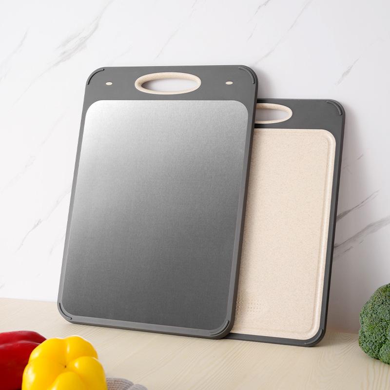 Dual-Sided Titanium & Stainless Steel Cutting Board with Wheat Straw 304