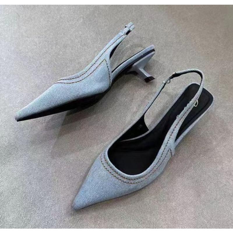 New Style Designer Summer Denim Women Sandals Fashionable Shallow Slip On Singbacks Shoes Ladies Outdoor Dress Gladiator Pumps
