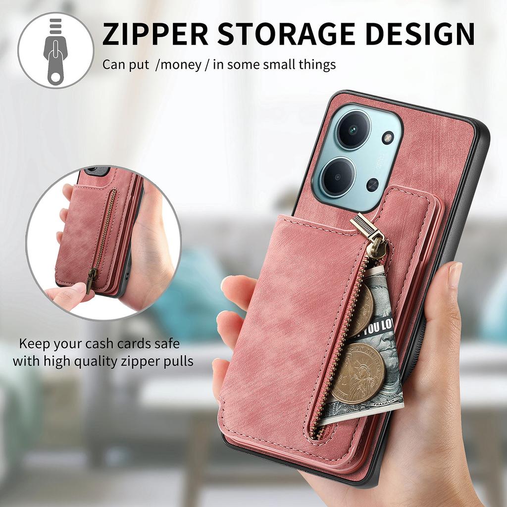 Phone Case For Xiaomi Redmi 15C 5G (EU) (173mm)/15C 4G (EU) (173mm) Retro Leather TPU Cover with Zipper Card Holder