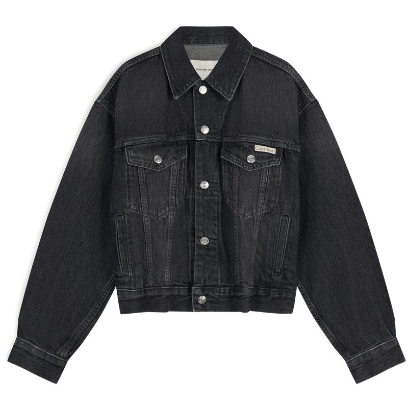 

Calvin Klein SS25 American Vintage Pure Cotton Drop Shoulder Trendy Denim Jacket Women Jacket Black 47B741G M