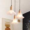 LED Nordic Glass Pendant Light Modern Wooden 1-3 Heads  Hanging Lamp Dining Room Living Room Bedroom Coffee Indoor Decor Fixture