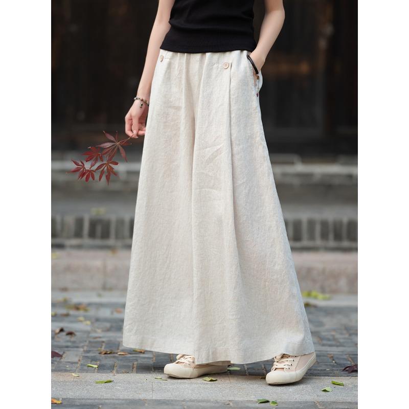 

Women s Linen Blend Wide Leg Palazzo Pants Elastic Waist Casual Trousers S