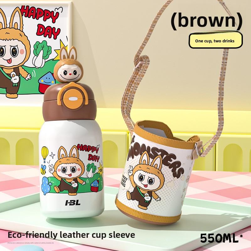 Large Capacity Double Drink 316 Thermos Cup Cute High Value Children's Straw Cup Student Portable Water Cup