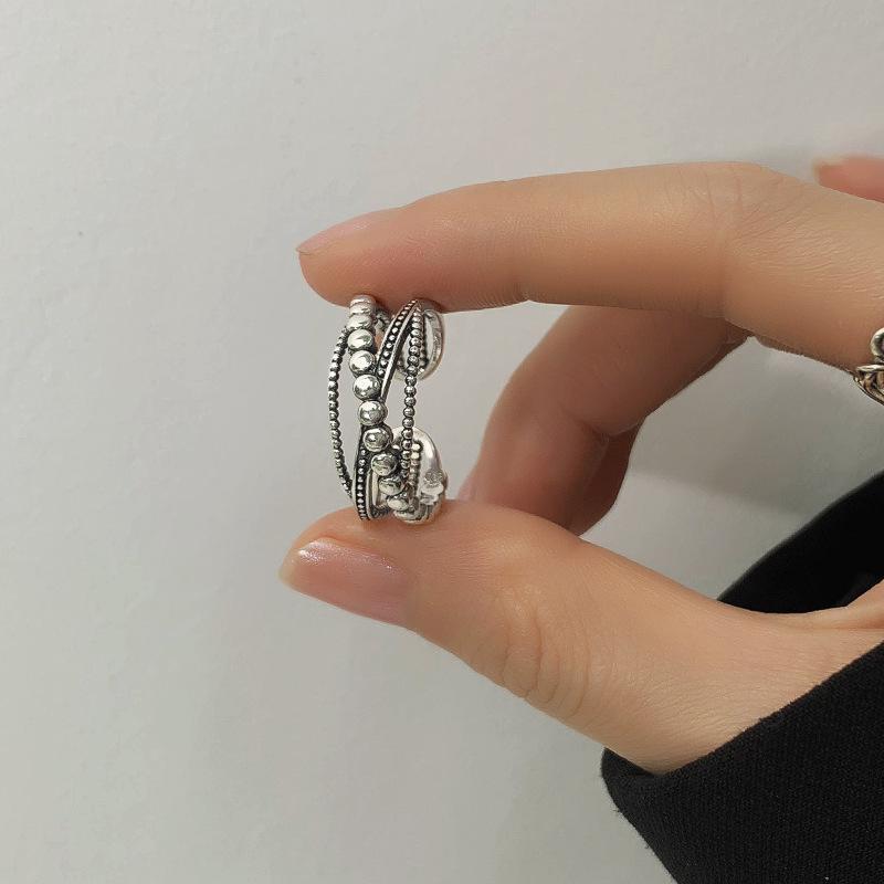Women s Retro Punk Adjustable Cross Bead Ring Adjustable Open