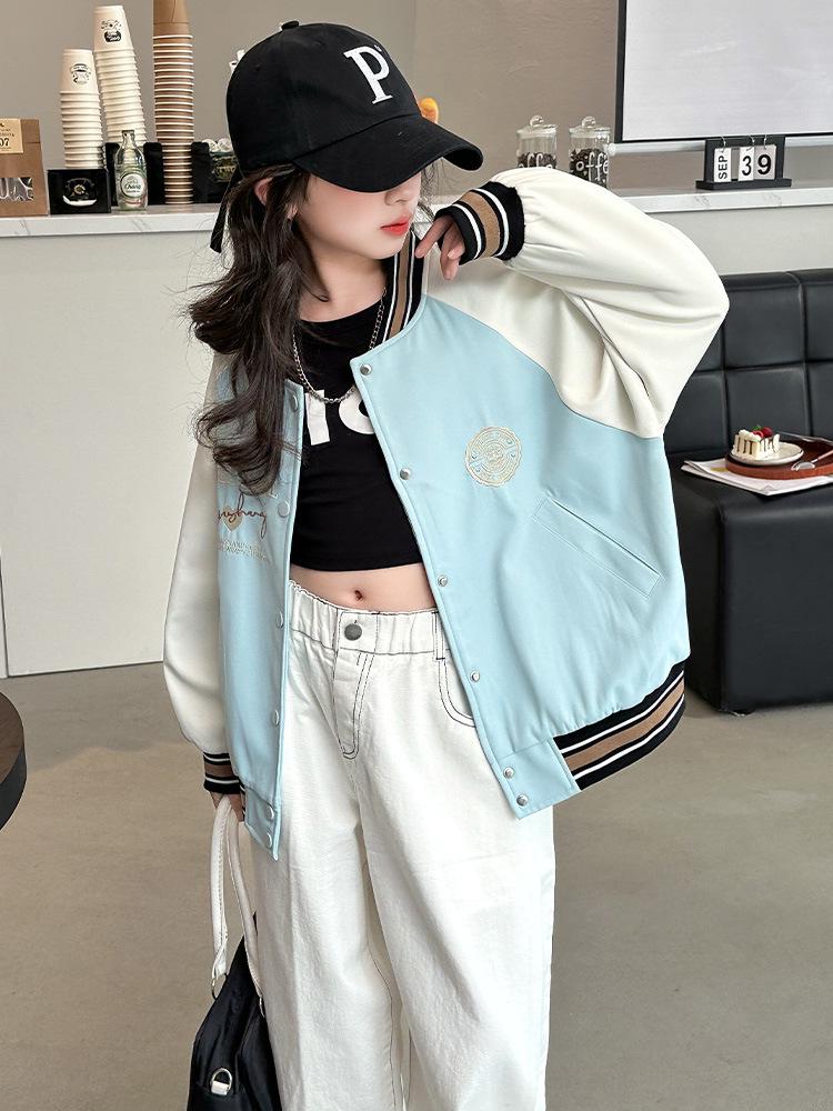 Girls' Autumn & Spring Casual Baseball Jacket - 2025 Fashion Style for Big Kids